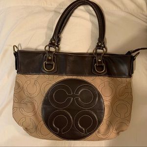 Vintage Coach leather and canvas saddle bag